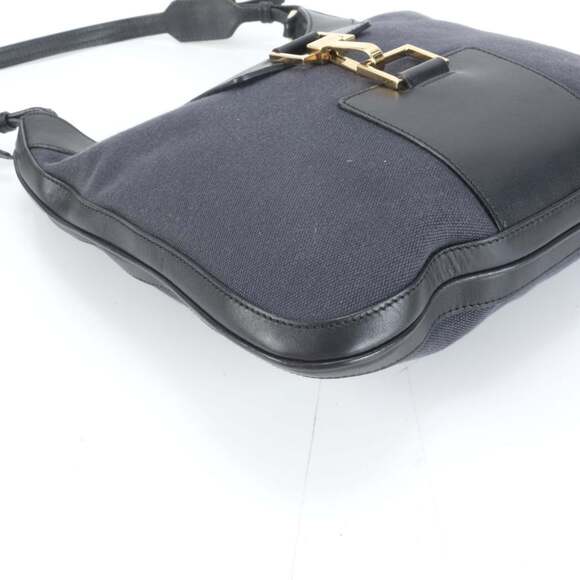 Gucci 001 4129 Leather Canvas Shoulder Bag Tote Handbag Black Women's - Picture 4 of 9